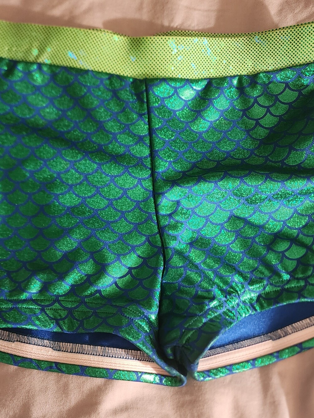 Kids Green Shimmery Mermaid-Scale Dance Shorts